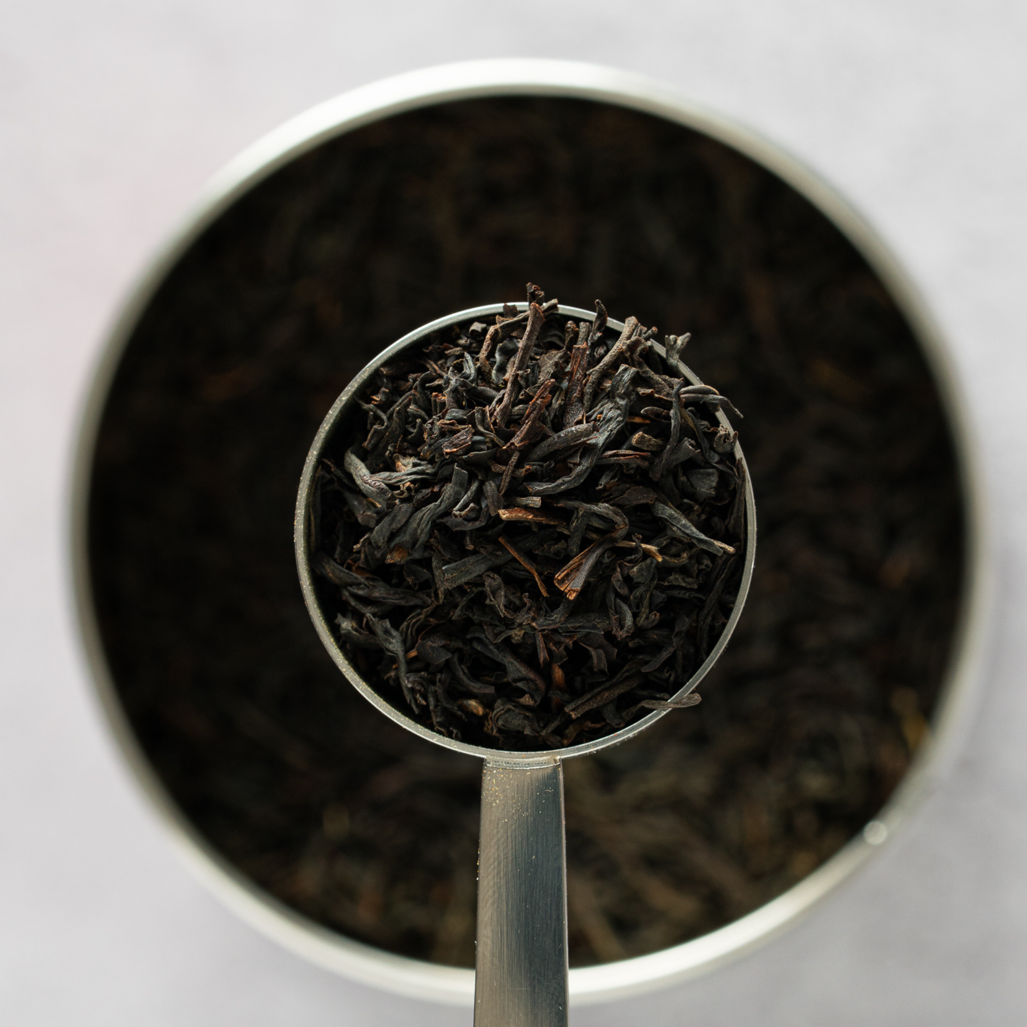 Close up of The Full English loose leaf black tea showing full-bodied leaves
